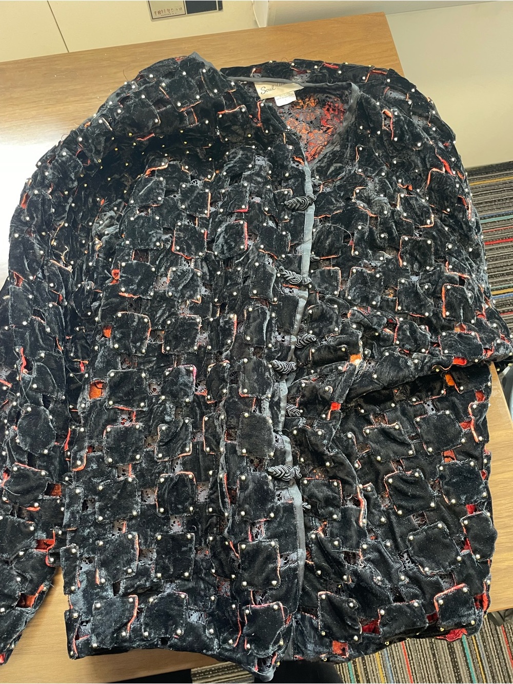 Soulmates Black Velvety Embellished Jacket with Red Accents - Picture 2 of 7